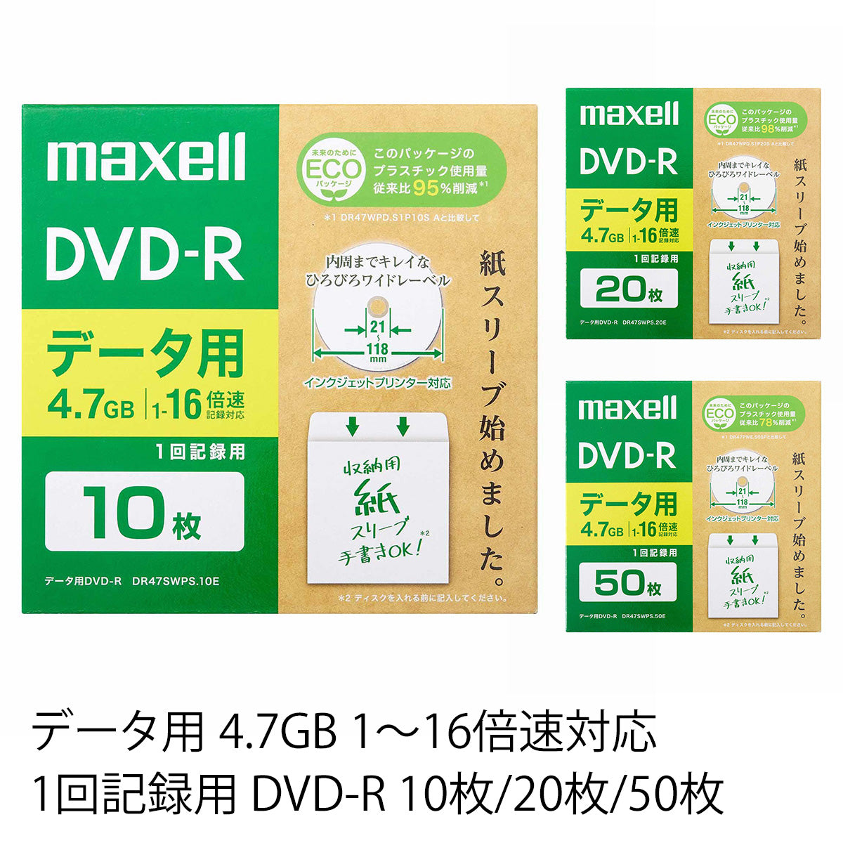 データ用DVD-R　DR47SWPS.10E/20E/50E