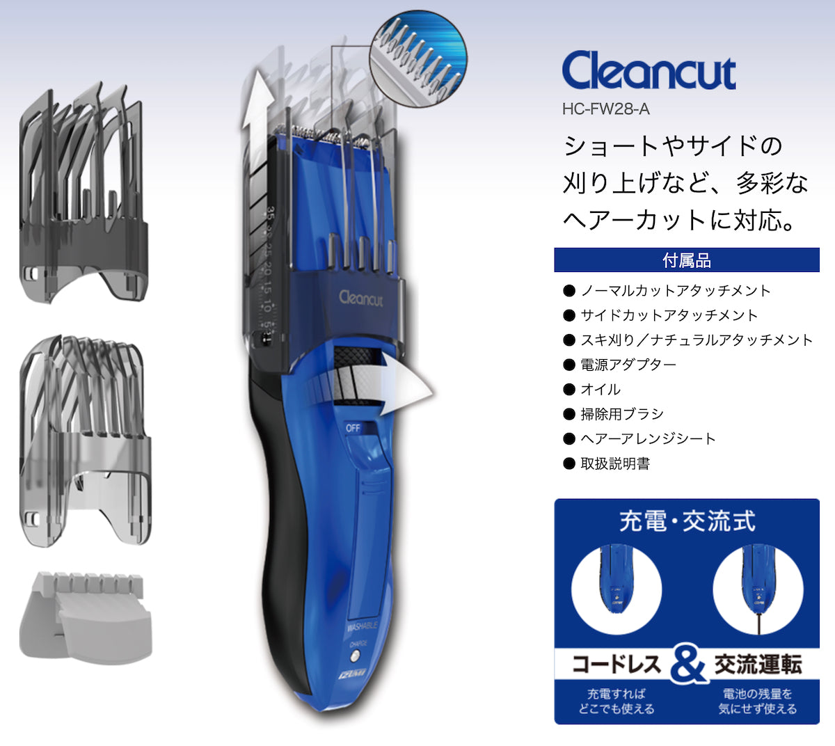 マクセルイズミ ヘアーカッター Cleancut HC-FW28-A ブルー ショートや