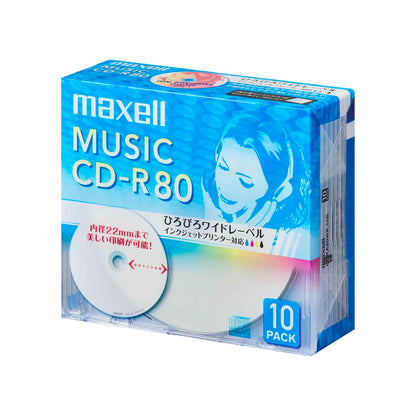 マクセル maxell 音楽用 CD-R インクジェットプリンター対応「ひろびろワイドレーベル」　80分　 CDRA80WP（ケース入り）